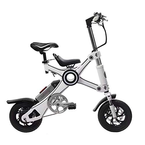 Elektrofahrräder : Qnlly 10-Zoll-Elektro-Klappfahrrad Aluminiumlegierung Chainless Elektro-Fahrrad Licht und schnell zusammenklappbares Ebike mit Kindersitz, Wei