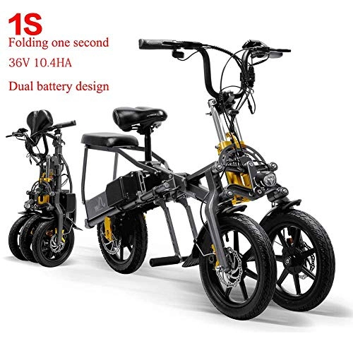 Elektrofahrräder : Qnlly 2 Batterien 36V 250W Faltbare Mini Tricycle Elektro-Dreirad 14 Inches 10.4Ah 1 Sekunde High-End E-Tricycle Folding Leicht
