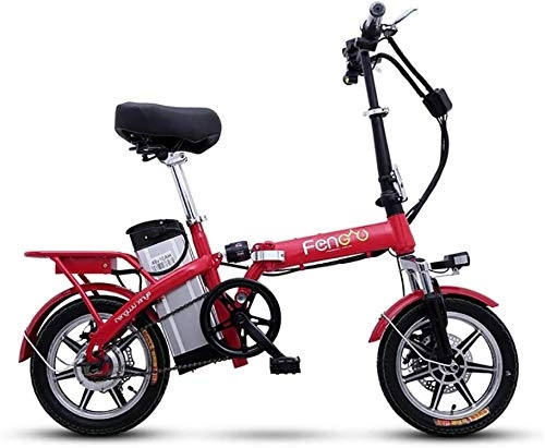 Elektrofahrräder : QUETAZHI Elektrisches Fahrrad, faltbares Fahrrad 14 Zoll Schnee 250W Elektro Beach Mountain Bike-Lithium-Batterie 48V 27.5Ah QU526 (Color : Red)