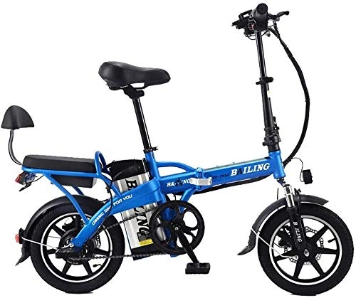 Elektrofahrräder : QUETAZHI Faltbare Elektro-Fahrrad, Elektro-Pendler Faltbare Fahrrad 14 Zoll, 48V 12Ah Lithium-Batterie QU526 (Color : Blue)