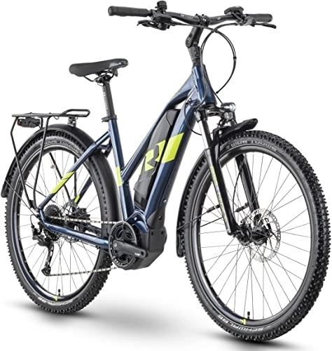 Elektrofahrräder : R Raymon CrossRay E 3.0 500Wh Yamaha Elektro Trekking Bike 2022 (27.5" Damen Trapez L / 56cm, Dark Blue / Lime (Damen))