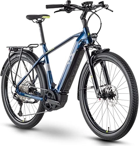 Elektrofahrräder : R Raymon TourRay E 7.0 630Wh Yamaha Elektro Trekking Bike 2022 (27.5" Herren Diamant L / 56cm, Dark Blue / Grey / Lime (Herren))