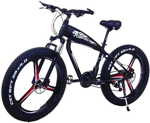 Elektrofahrräder : RDJM Ebike e-Bike, 26 Zoll Electric Mountain Bike 4.0 Fat Tire Bike Schnee Starke Energie 48V 10Ah Lithium-Batterie Beach Bike Doppelscheibenbremse Stadt Fahrrad (Color : Black, Size : 350w)