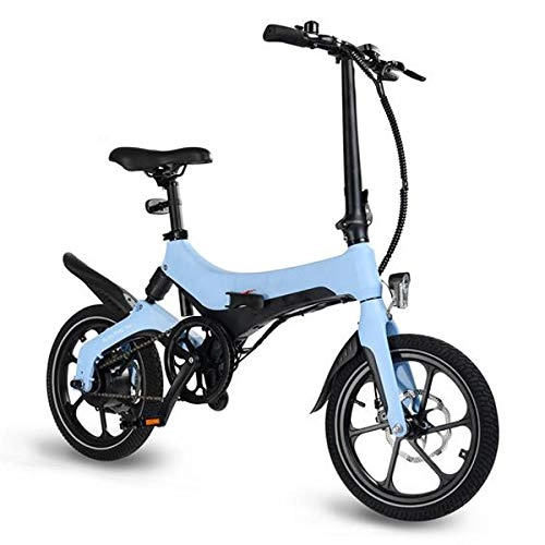 Elektrofahrräder : rgbh Elektrisches Fahrrad Blau, Faltbares E-Bike-Fahrrad Für Erwachsene Mit 16-Zoll-Reifen 250W-Motor, Doppelscheibenbremse, Stoßdämpfer und 3-Gang-Modi, Höchstgeschwindigkeit 25 km / h