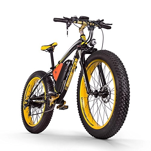Elektrofahrräder : RICH BIT Elektrofahrrad Herren TOP-022 26"Elektro Mountainbike 48V 12.5AH Lithium Batterie Großer Reifen Schnee Ebike (Gelb)