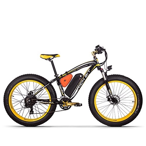 Elektrofahrräder : Rich Bit Elektrofahrrad RT-022 bürstenloser Motor 48 V * 17 Ah LG Li-Akku Intelligentes E-Bike Doppelscheibenbremse Shimano 21-Gang (Black-Yellow)