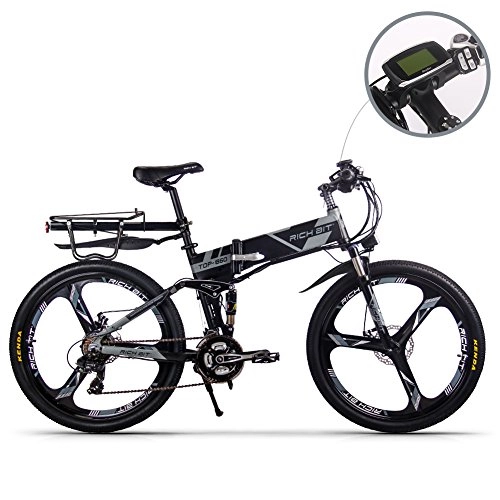 Elektrofahrräder : RICH BIT Elektrofahrrder aktualisiert RT860 36V 12.8A Lithium Batterie Faltrad MTB Mountainbike E Bike 17 * 26 Zoll Shimano 21 Speed Fahrrad intelligente Elektrofahrrad (Grau)