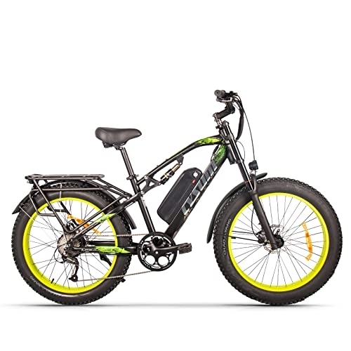 Elektrofahrräder : RICH BIT M900 Elektrofahrrad Mountainbike 26 * 4 Zoll Fat Tire Bikes 9 Geschwindigkeiten Ebikes für Erwachsene mit 17Ah Batterie (Grün-Upgrade)