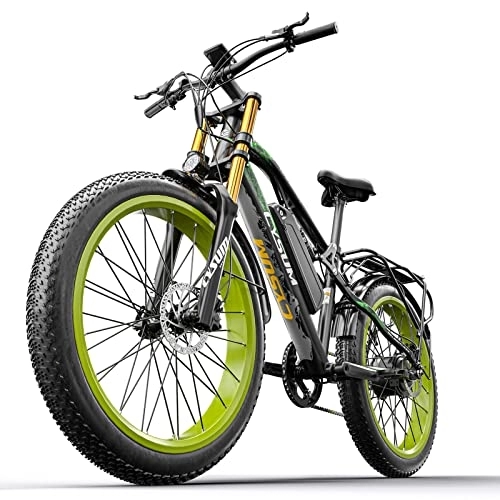 Elektrofahrräder : RICH BIT M900 Elektrofahrrad Mountainbike 26 * 4 Zoll Fat Tire Bikes 9 Geschwindigkeiten Ebikes für Erwachsene mit 17Ah Batterie (Grün03)