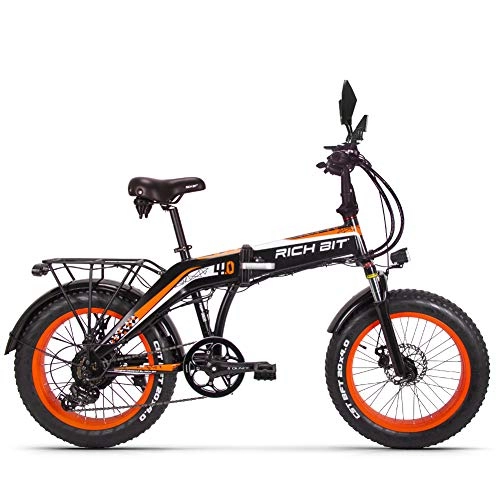 Elektrofahrräder : Rich BIT mnner Elektrische Fahrrad Fat Reifen Strand Bike 20 Zoll RT-016 48V 500W 9, 6Ah (Orange)