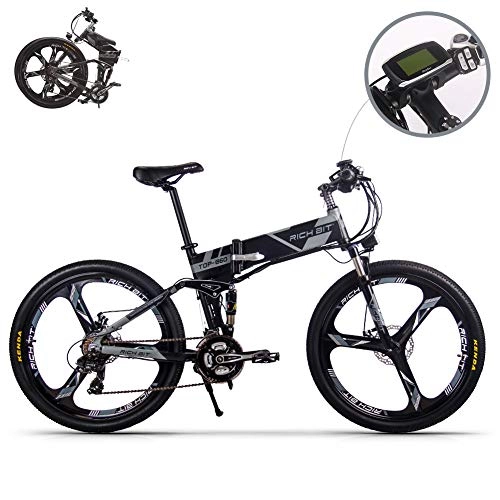 Elektrofahrräder : RICHBIT eBike RLH-860 Elektro-Fahrrad Klapp Mountainbike MTB E Bike 36V * 250W 12.8Ah Lithium - Eisen Batterie 26Zoll Magnesium Integriertes Rad (Grau)