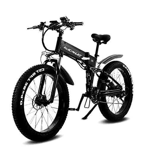 Elektrofahrräder : ride66 R5 26 Zoll Fat Tire Falt-E-Bike Mountainbike 21-Gang-Hydraulikbremsen (schwarz)