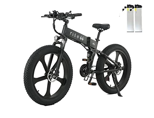 Elektrofahrräder : ride66 R5 26 Zoll Fat Tire Falt-E-Bike Mountainbike 48V 12, 8AH LG-Zellenbatterie 21-Gang-Hydraulikbremsen (Schwarze Doppelbatterie)