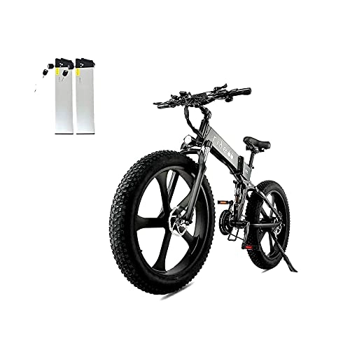 Elektrofahrräder : ride66 R5 faltbares Mountainbike-Elektrofahrrad 26 Zoll Fat Tire 21-Gang-Hydraulikbremsen 48 V 12, 8 Ah LG Li-Zellenbatterie (Schwarze Doppelbatterie)