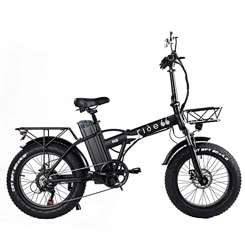 Elektrofahrräder : Ride66 R8 Elektrofahrrad 20 Zoll Fat Tire 48V 15AH Lithium Akku Citybike