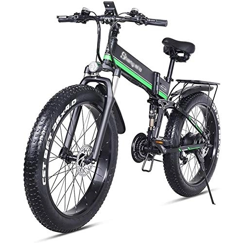 Elektrofahrräder : Rindasr 26-Zoll-Folding Elektro-Bike, 48V / 1000W / 12.8AH Lithium-Batterie, 4, 0 berdimensionale Reifen, Beach Cruiser Sport Mountainbikes / Elektro Elektro-Fahrrad (Color : Green)