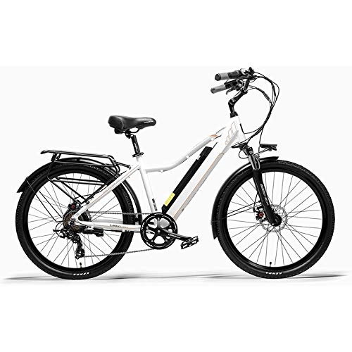 Elektrofahrräder : Rindasr Folding Elektro-Fahrrad, 7-Gang-Schalt, 26" Leichtelektro Mountainbike Fahrrad, 350W / 36V / 15Ah Lithium-Batterie / Aluminiumlegierung (Color : White, Size : 36V10.4AH)