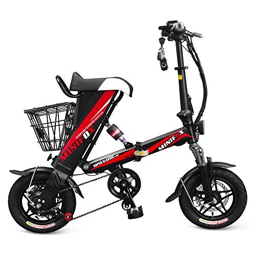 Elektrofahrräder : Roeam E Bike, Elektrofahrrad zur Arbeit, 12-Zoll-Falt-Power-Assist-Elektrofahrrad Moped E-Bike mit Vollfederung und abnehmbarem Korb