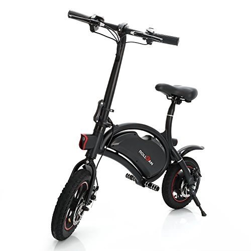 Elektrofahrräder : ROLLGAN Elektrofahrrad 12 Zoll Faltbares E-Bike Roller mit App Geschwindigkeitseinstellung, E-Faltrad, 36V 250W Heckmotor, mechanische Scheibenbremsen, Schnelle Aufladung, Schwarz