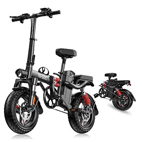 Elektrofahrräder : RUIMI E-Bike Klapprad, Faltrad mit Lithium-Akku (48V 8A), 300 W Motor and Gang-Schalthebel, LED Batterie-Licht, Quick-Fold-System Elektro-Fahrrad, für Erwachsene Und Jugendliche, (Schwarz) 80km