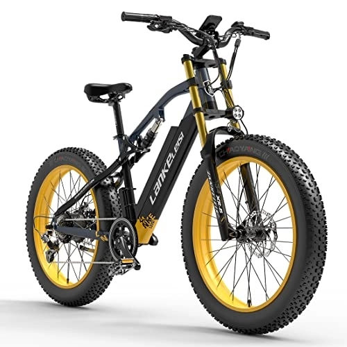 Elektrofahrräder : RV700 Leistungsstarkes Elektrofahrrad für Erwachsene, 26-Zoll-Strandfahrrad 48V 16Ah E-Bike Mountainbike, verbesserte Ölfeder, Downhill-Gabel Doppelfederung (Yellow)