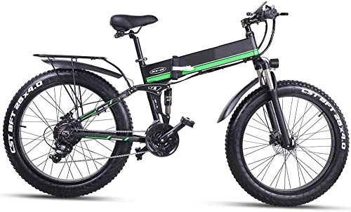 Elektrofahrräder : RVTYR Elektro-Bike 26 Zoll Folding Fat Tire Bike Schnee 12Ah Li-Batterie 21 Geschwindigkeit Beach Cruiser Berg E-Bike mit Rear Seat Elektro klapprad (Color : Green)