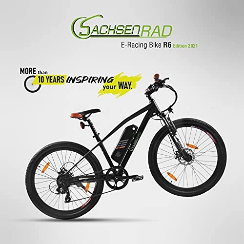 Elektrofahrräder : SachsenRad E-Bike R6 250W Motor 11AH Lith. Batterie 400 WH Akku Shimano Tourney TX 7 100km Reichweite Scheibenbremsen Power-Off-System StVZO-Zertifiziert (26 Zoll)