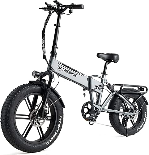 Elektrofahrräder : SAMEBIKE 20'' Elektrofahrrad für Erwachsene, XWLX09 Fat Tire Elektrofahrrad Elektro mit 48 V 10, 4 AH Herausnehmbarem Lithium-Ionen-Akku, Klappbares Mountain E-Bike für Strandschnee (Silber)