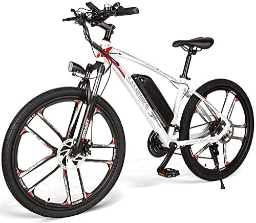 Elektrofahrräder : SAMEBIKE Bike E-Bike für Herren, 26 Zoll, mit abnehmbarem 48 V Akku und Shimano 21-Gang E-Bike (Wit)