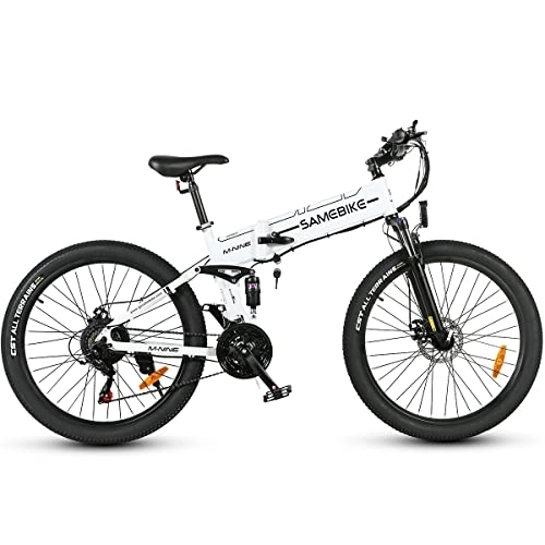 Elektrofahrräder : SAMEBIKE E Bike 26 / 27, 5-Zoll-Elektro-Mountainbikes EU-konform Offroad E-Mountainbike Elektrofahrrad für Erwachsene mit Gepäckträger(weiß)