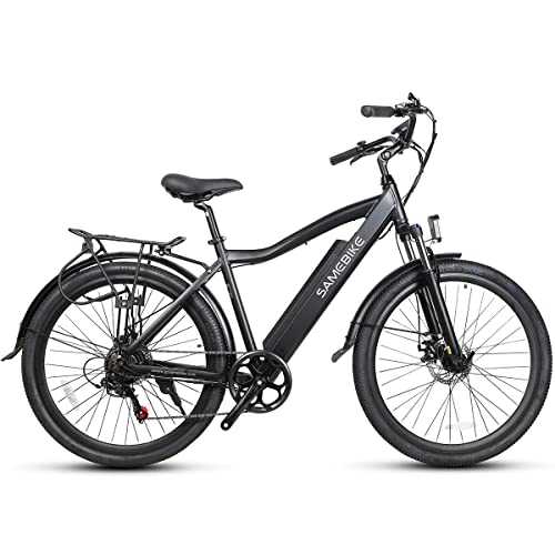 Elektrofahrräder : SAMEBIKE E Bike Elektrofahrräder 36V10.4AH 27, 5-Zoll-Elektro-Mountainbikes mit Shimano 7-Gang-E-Bike für Erwachsene mit Gepäckträger und Kotflügel