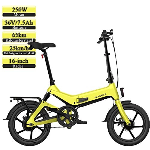 Elektrofahrräder : SAMEBIKE Elektrofahrräder, Leichtgewichtiger Rahmen aus Magnesiumlegierung, 36V / 7.5Ah 250W Brushless-Motor, 65km Laufleistung, 120 kg Tragfähigkeit, elektrisches 3-Rad-Moped - Gelb