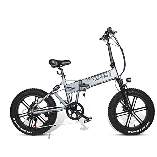 Elektrofahrräder : SAMEBIKE Fat Tire Bikes Faltbare Elektrofahrräder 500W 48V 10AH Wechselbarer Akku, 3 Fahrmodi, 20'' Full Terrain E-Bike mit Stoßdämpfung für den Stadtverkehr, Silber