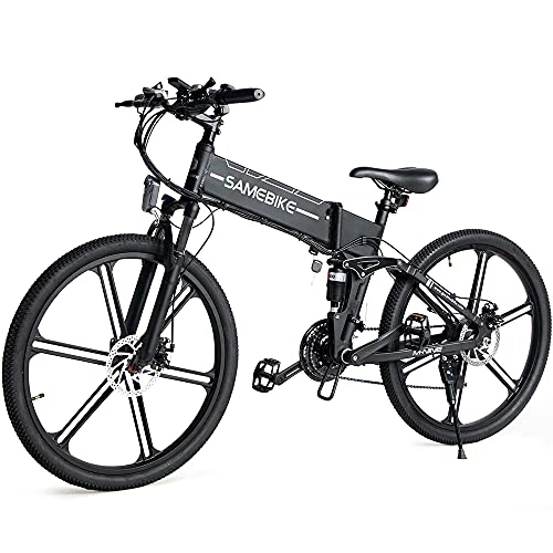 Elektrofahrräder : SAMEBIKE LO26-II 26 Zoll Ebike Mountainbike für Erwachsene, Faltbares Elektrisches Mountainbike 500W 48V 10AH, Elektrische Fahrräder Shimano 7 Gang-Schaltung mit TFT Farb LCD Instrument (schwarz)