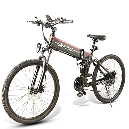 Elektrofahrräder : SAMEBIKE Mountainbike 26 Zoll Faltbare elektrische Fahrräder 500W, Abnehmbare Batterie 48V10AH, Aluminiumlegierungsrahmen, Shimano 21 Geschwindigkeit, E-MTB für Männer Erwachsene, Schwarz