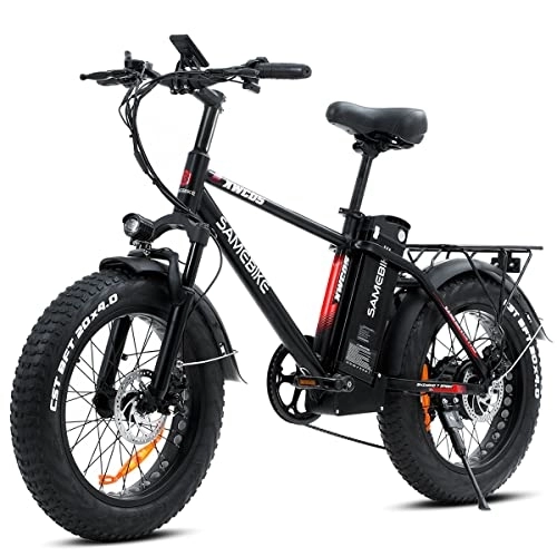 Elektrofahrräder : SAMEBIKE XWC05 E-Bike für Erwachsene mit abnehmbarem Akku 48V 13AH Mountain Ebike 20x4.0 Zoll Fat Tire SHIMANO 7 Geschwindigkeiten Schwarz Rot