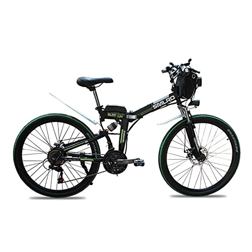 Elektrofahrräder : SAWOO 1000W Elektrofahrrad Elektro-Mountainbike 26 Zoll faltendes E-Bike mit 10AH Lithium-Batterie Schnee-E-Bike 21-Gang-Getriebe (Grün)