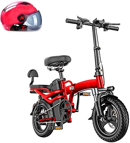 Elektrofahrräder : Schnelle Geschwindigkeit 14 '' Folding Electric Bike Ebike, 250W Motor Elektro-Fahrrad mit 48V 10AH austauschbarem Lithium-Ionen-Akku, Doppelscheibenbremsen, klappbaren Griff ( Color : Red )