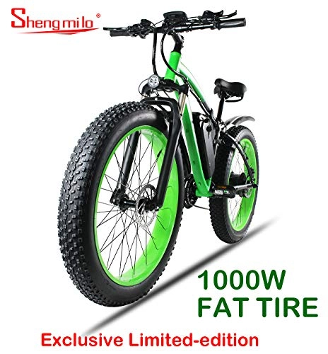 Elektrofahrräder : Shengmilo 1000W Motor Elektrofahrräder 26 Zoll Mountain E-Bike, Elektrisches Faltrad, 4 Zoll Fetter Reifen (Nur einen, Exklusive Limitierte Auflage)(Grün)