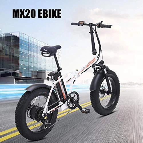 Elektrofahrräder : Shengmilo 20 Zoll Elektrisches Fahrrad, faltendes elektrisches Fahrrad, Fetter Reifen Ebike, 48V 15AH, 500W (White)