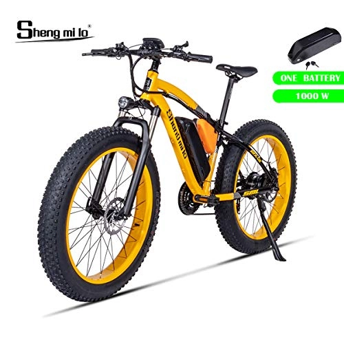 Elektrofahrräder : Shengmilo Bafang 500W Motor Elektrofahrrad Mountain E-Bike, 26 Zoll Elektrisches Faltrad, 4 Zoll Fetter Reifen (Gelb)