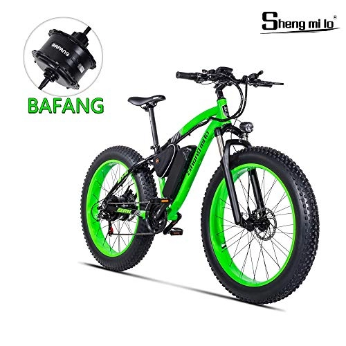 Elektrofahrräder : Shengmilo Bafang 500W Motor Elektrofahrrad Mountain E-Bike, 26 Zoll Elektrisches Faltrad, 4 Zoll Fetter Reifen (Grün)
