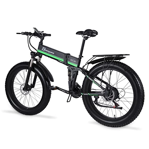 Elektrofahrräder : Shengmilo Elektrofahrrad E-Bike Power-Assisted Fahrrad für Erwachsene, Elektrofahrrad 26 Zoll Fat Tire Mountainbike, abschließbare Federgabel MX01 e Bike (grün)