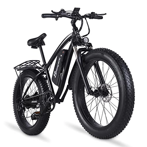 Elektrofahrräder : Shengmilo Elektrofahrrad E-Bike Power-Assisted Fahrrad für Erwachsene, Elektrofahrrad 26 Zoll Fat Tire Mountainbike, abschließbare Federgabel MX02S e Bike (schwarz)