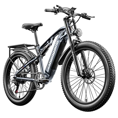 Elektrofahrräder : Shengmilo Elektrofahrrad MX05, Fetter Reifen Elektrofahrrad für Erwachsene, Elektro-Mountainbike mit 3 Fahrmodi, 48V 15Ah Wechselakku, Hydraulische Scheibenbremsen