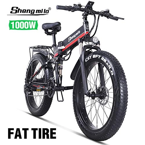 Elektrofahrräder : Shengmilo Mountainbike 26 Zoll 1000 Watt 48 V 13ah Klapp Elektrisches Schneemobil Shimano 21 Geschwindigkeit Elektrische Hilfshydraulische Scheibenbremsen （MX01 Red