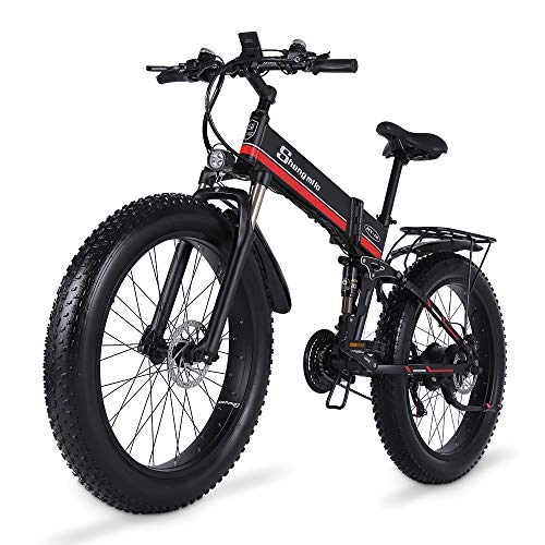 Elektrofahrräder : Shengmilo MX01 MX01 Elektrofahrrad 66 × 4, 0 Fette Reifen, 21-Gang-Mountain-E-Bike, zusammenklappbares E-Bike, abnehmbare 614-Wh-Lithium-Batterie, hydraulische Scheibenbremse (rot, eine Batterie)
