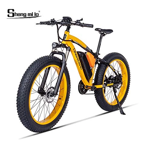 Elektrofahrräder : Shengmilo-MX02 Elektrofahrräder BAFANG 500w Elektrofahrrad Fat Bike 26 * 4.0 Reifen (gelb (Mit Gas))