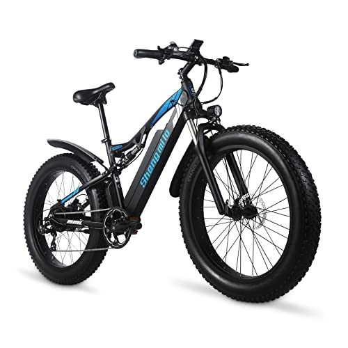 Elektrofahrräder : Shengmilo MX03 Elektrofahrräder für Erwachsene, ausgestattet mit 26 * 4, 0-Zoll-Fettreifen, Aluminiumlegierungsrahmen, 48-V-17-Ah-Lithiumbatterie, hydraulischer Bremse