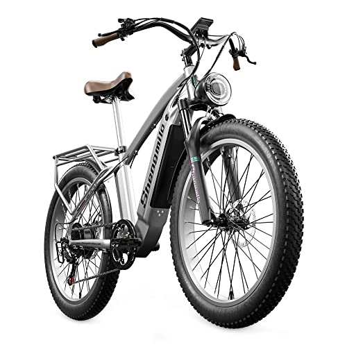 Elektrofahrräder : Shengmilo-MX04 Elektrofahrrad, 26" Fat Tire Elektrofahrrad für Erwachsene, elektrisches Mountainbike mit 3 Fahrmodi, BAFANG Motor, 48V 15Ah Wechselbatterie, hydraulische Scheibenbremsen